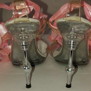 Stilleto heels with pink ballerina tie straps